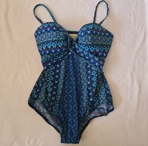 Miraclesuit Seville Blue Patterned One-Piece Swimsuit - Size 12 Tall